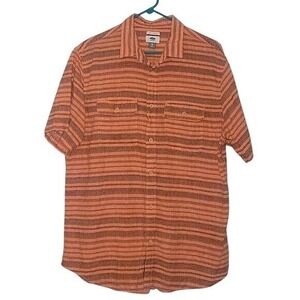 OLD NAVY Linen Blend Short Button Sown Orange Striped Lightweight‎ Breathable